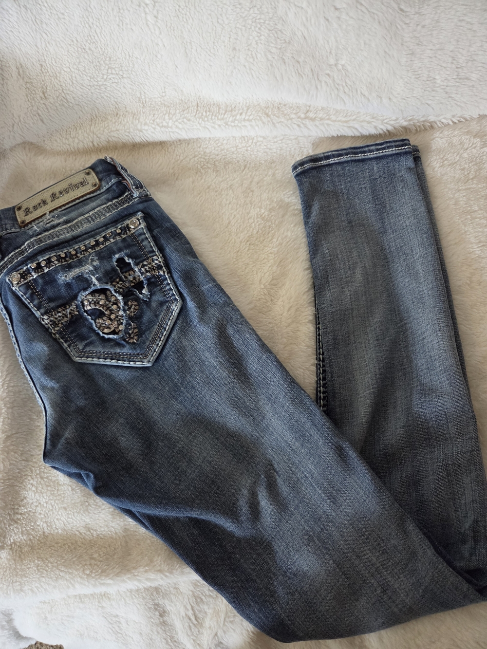 Rock Revival Women's Dark Blue Skinny Jeans with Embellished Back Pockets